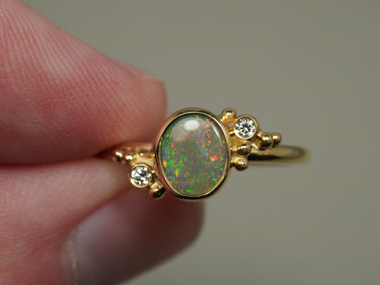 Dark Crystal Opal ring - gold with diamonds CFB655